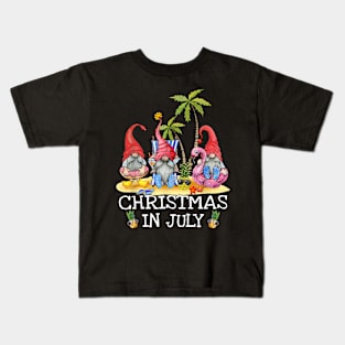 Three Gnomes Summer Vacation Hawaiian Christmas In July Kids T-Shirt
